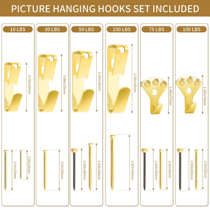 Picture Hanging Assortment Kit, 330PCS Picture Hanging Kit, Picture Hangers, Picture Hanging Hooks, with Sawtooth, Screw Eyes, D Rings, Nails, Screws, Steel Wire,10-100lb Frame Hanging Hardware