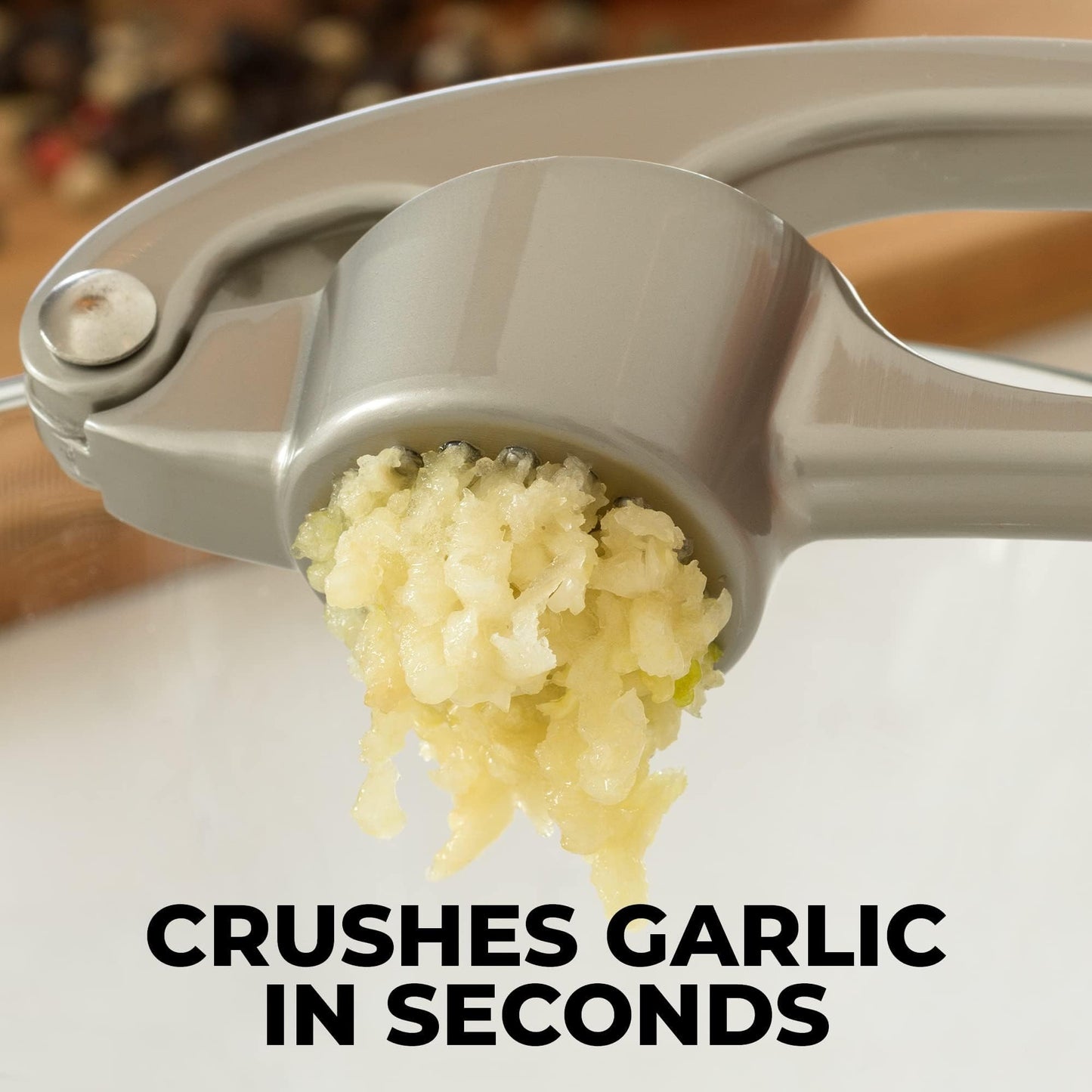 Kitchen Premium Garlic Press Set - Rust Proof & Dishwasher Safe Professional Garlic Mincer Tool - Easy-Squeeze, Easy-Clean with Soft, Ergonomic Handle - Silicone Garlic Peeler & Brush (Silver)
