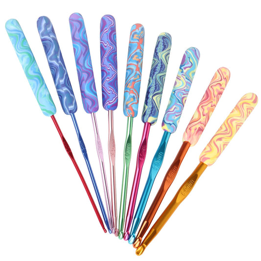 Warm Crochet Hooks Comfort Grip, Pretty Starry Night Art Handle Crochet Set for Beginners, Longer Aluminum Shaft Crochet Hook Set 2.0mm-6.0mm, Smooth Crochet Needles Set for Crochet Yarn