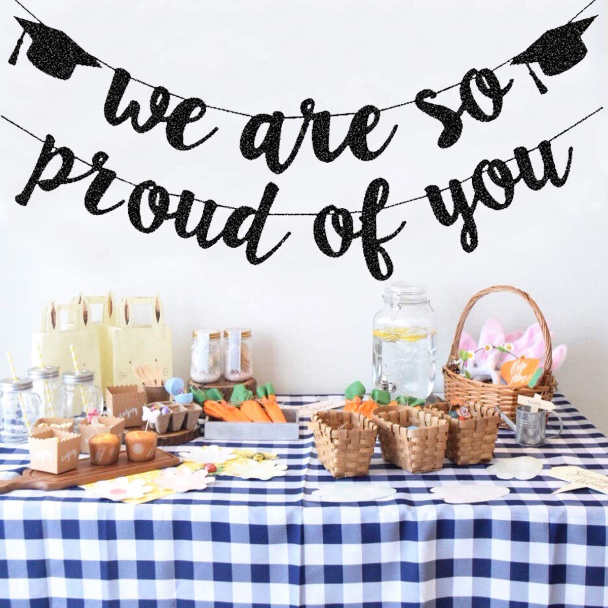 2025 Graduation Banners Party Decorations, Black Glitter We are So Proud of You Graduation Banners Garland for Congratulation Graduations Party Supplies, School, Home, Car Decorations