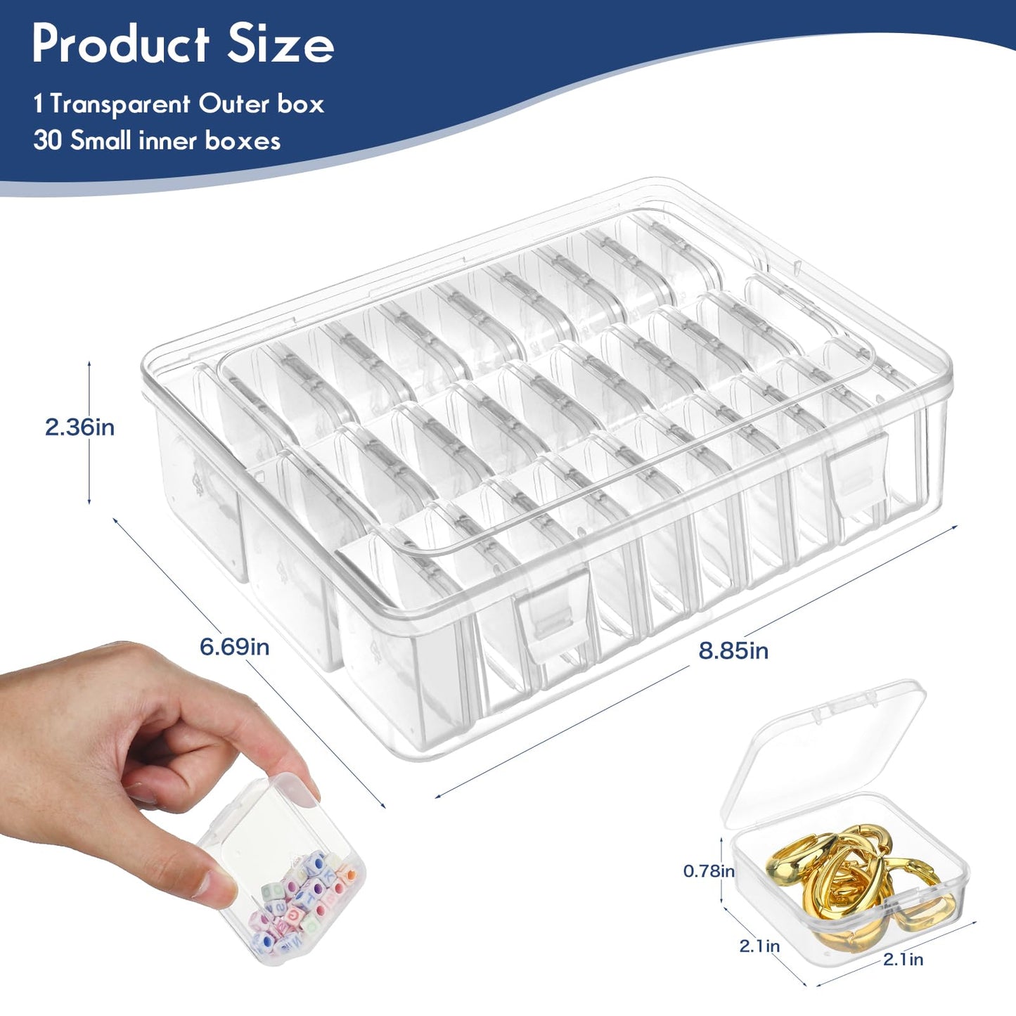 Small Bead Storage Containers 30 Pieces Plastic Storage Organizers Stackable Art Storage Case Transparent Boxes Jewelry Beads Storage Box(1 Pack)