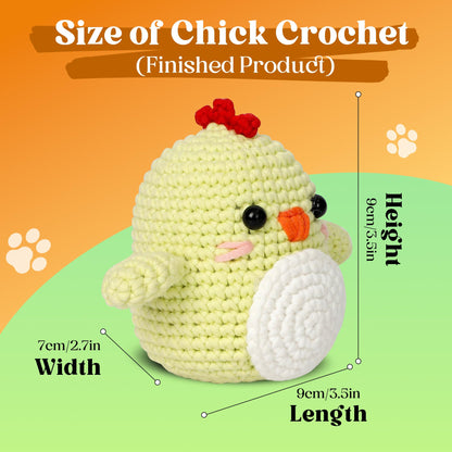 2 Pack Chick Crochet Kit for Beginners Adults Kids with Easy Yarn 3.5in Tall Animal Crocheting Starter Set with Step-by-Step Video Tutorials, DIY Knitting Kit with Complete Tools(Yellow+Green)