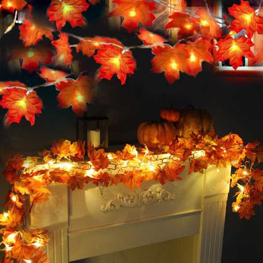 2 Pack Fall Decor Enlarged Maples Leafed Fall Decorations for Home Fall Lights Thick Leafs Garlands, Total 20Ft 40LED Battery Operated Waterproof Thanksgiving Halloween Decor Indoor Outdoor
