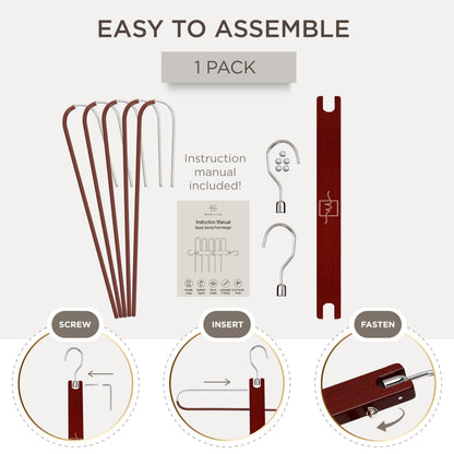 Pants Hangers Space Saving - European Beechwood Scarf and Jean Hangers - Closet Organizer and Space Saver Pant Rack, Leggings Hanger, and Scarf Holder with 360° Swivel Hook (1 Pack)
