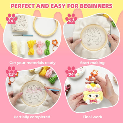 embroidery kit for beginners,punch needle kits,punch needle kits adults beginner,punch needle kit for beginners,including printed patterns, needles, easy to follow instructions, and videos-Cat Family