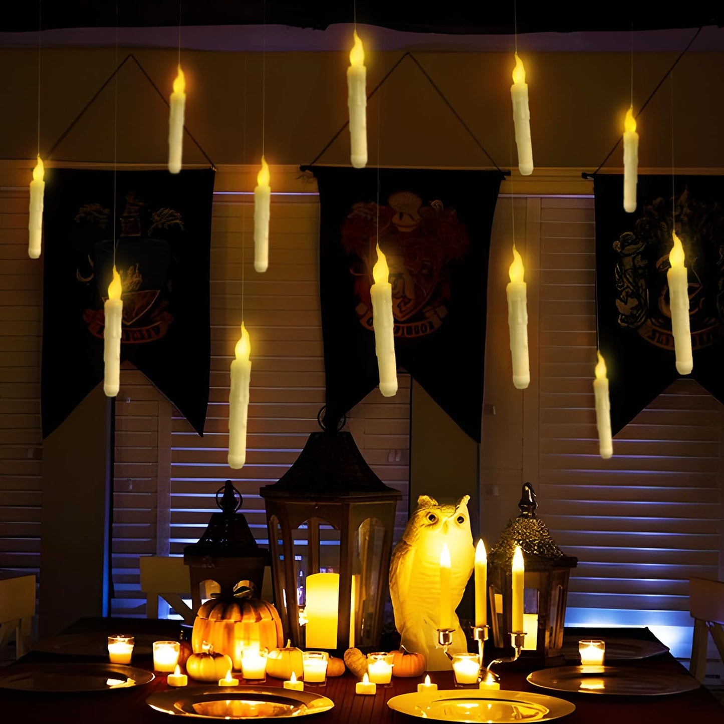 Halloween Decorations - Floating Candles with Wand - 12 Pcs Magic Flickering Warm Light Flameless Floating LED Candle Christmas Decor for Indoor Classroom Bedroom Party
