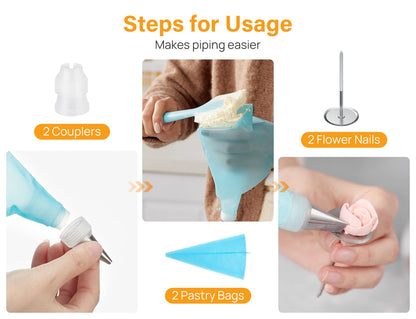 42pcs Piping Bags and Tips Set, Cake Decorating Supplies Kits for Baking with 36 Numbered Frosting Icing Tips, 2 Reusable Pastry Bags, Easy Carry Storage Box and Other Baking Tools