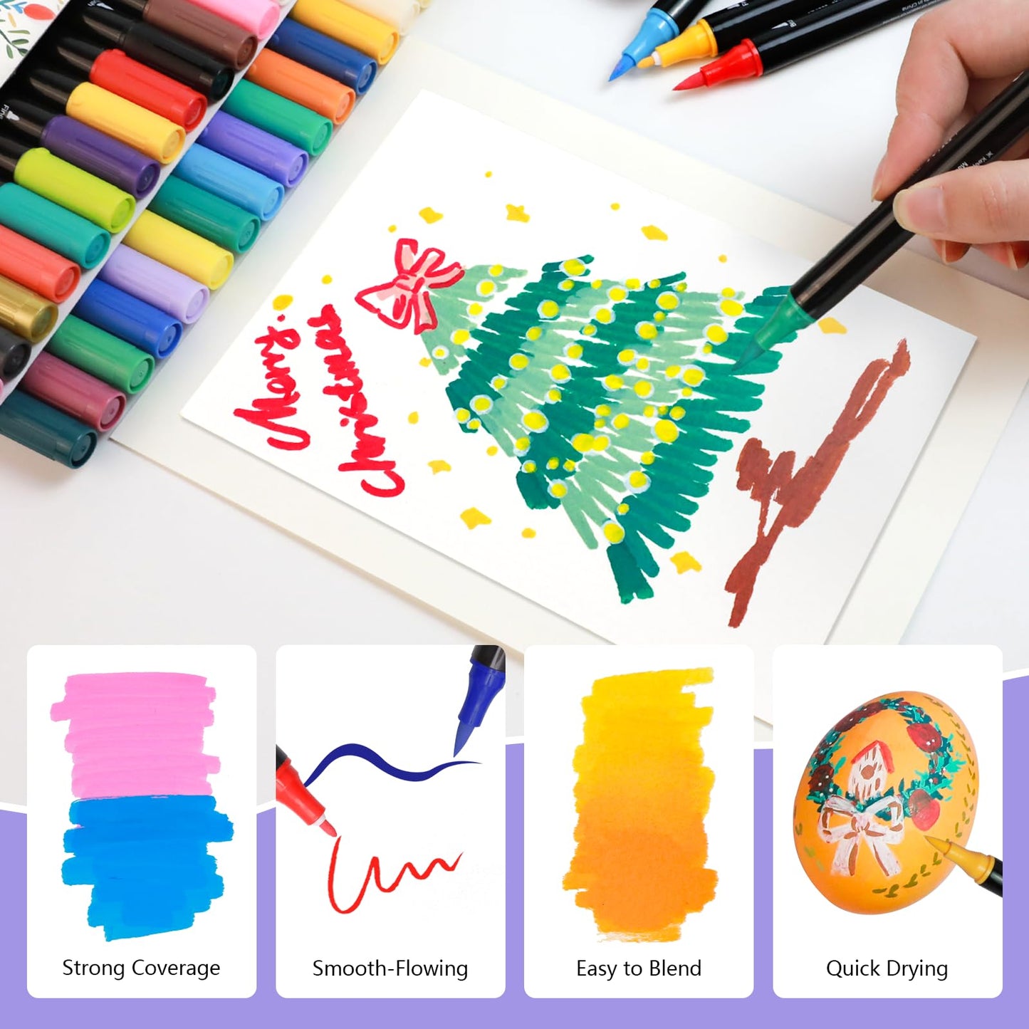 Acrylic Paint Markers 48 Colors, Acrylic Paint Pens with Brush Tip and Fine Tip for Stone, Rock Painting, Paper, Pumpkin, Wood, Egg, Canvas, Ceramic, Fabric, leather, Glass, DIY Crafts