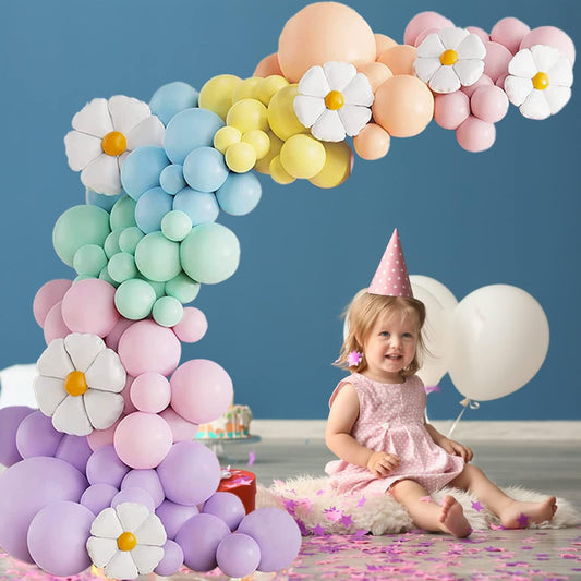 Pastel Balloons Garland Arch Kit-White Groovy Daisy Flower Macaron Pastel Rainbow Balloons for Baby Shower Daisy Theme Wedding Girls Birthday Boho Party Decoration