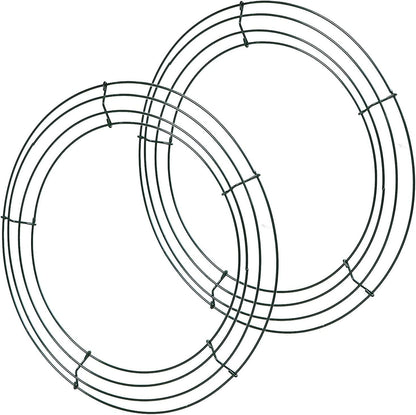 2 Pieces 14 inch Metal Wire Wreath Form Frame Dark Green Ring for Fall Festival and Halloween Decoration Door