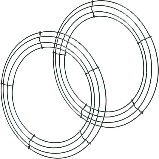 2 Pieces 14 inch Metal Wire Wreath Form Frame Dark Green Ring for Fall Festival and Halloween Decoration Door