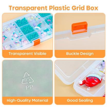 2PACK Extra Thick Bead Organizers, 15 Grid Mini Clear Plastic Storage Box Craft Containers for Nail jewelry rhinestones DIY Supply Case