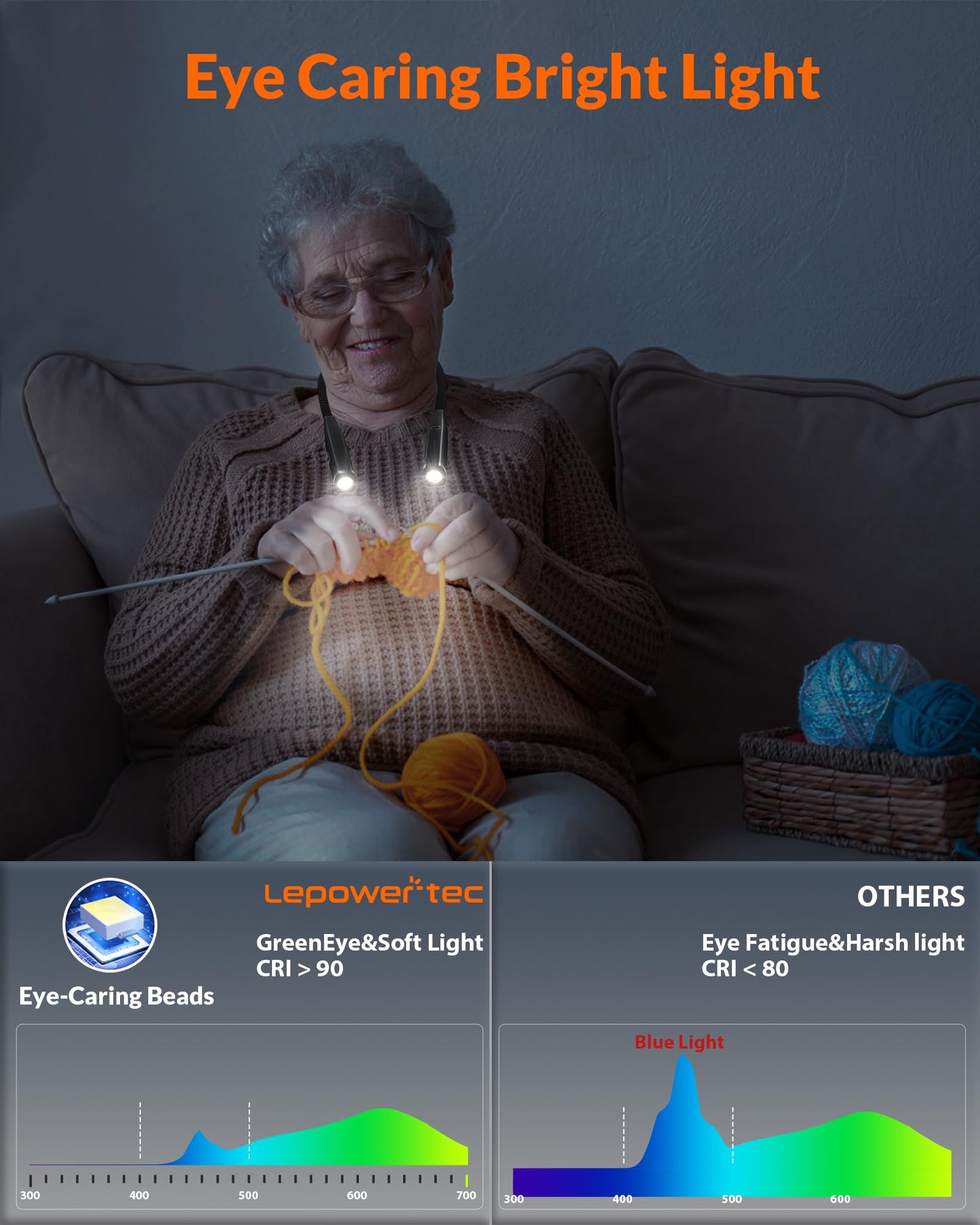 Neck Light - 3-Color & 5-Brightness, Comfortable Silicone Arm, Eye-Caring for Reading, Knitting, Crafting