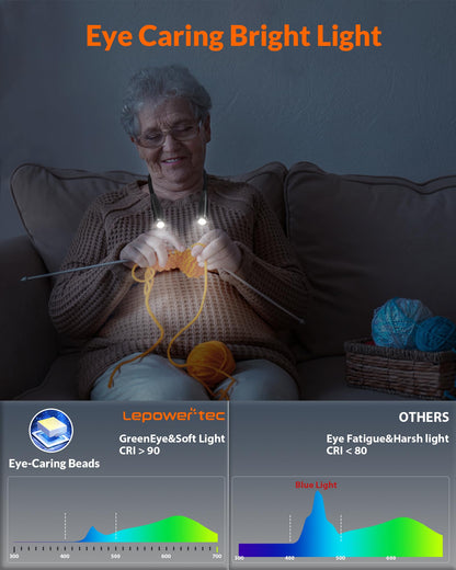 Neck Light - 3-Color & 5-Brightness, Comfortable Silicone Arm, Eye-Caring for Reading, Knitting, Crafting