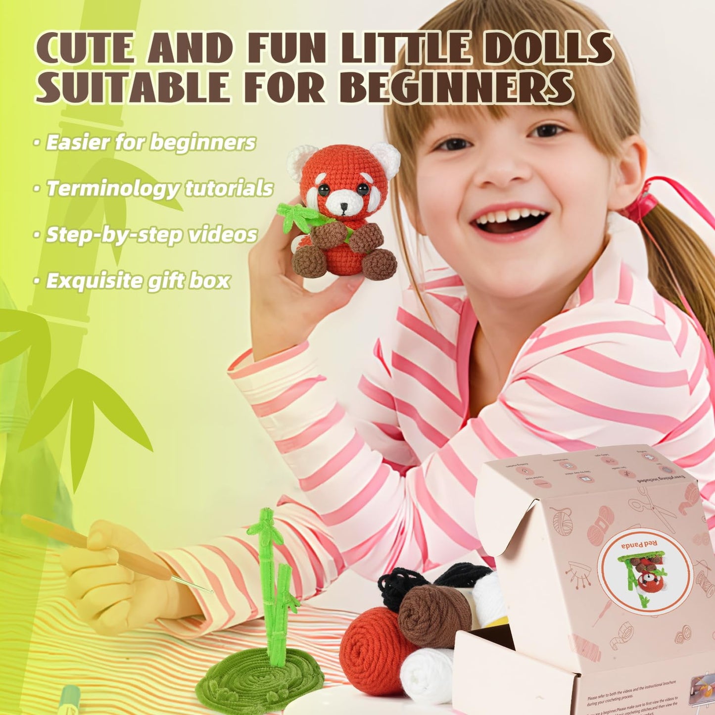 Crochet Kit for Beginners, Crochet Animal Kits, Crocheting Kit for Starters, Learn to Crochet with Step-by-Step Video Tutorials, Beginner Crochet Kit for Adults(Panda)