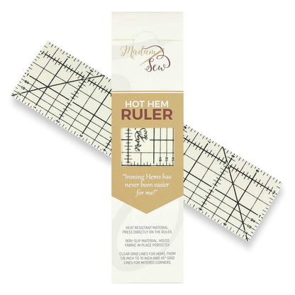 Hot Hem Ruler for Quilting and Sewing – Non-Slip Hot Ironing Ruler and Pleats with Dry or Steam Iron on Quilt Blocks and Clothes - 10" x 2.5"