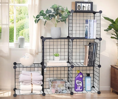 Cube Storage Organizer,6 Cube Closet Organizers and Storage,Wire Metal Grids Bookshelf,Stackable Modular Shelves,Cube Storage Organizer Bins for Home,Office,Kids Room,Black