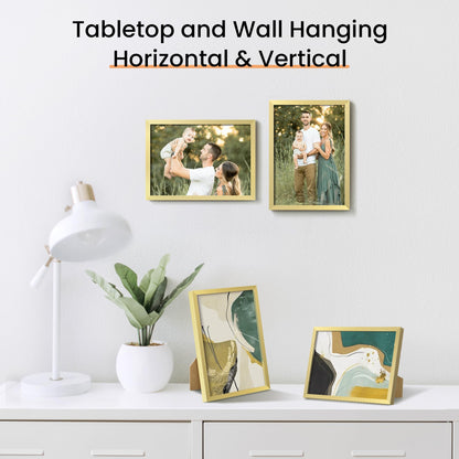 5x7 Picture Frame Set of 3, Made of High Definition Glass for 5 x 7 Gold Frames, Wall and Tabletop Display Thin Border Photo Frame for Home Décor