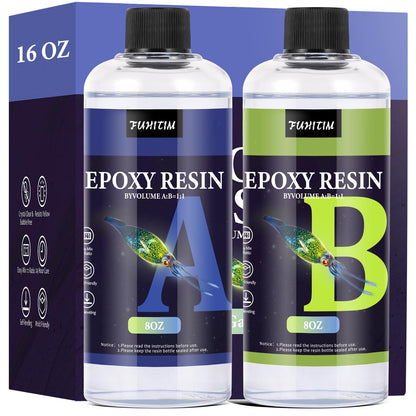 Epoxy Resin 16OZ - Crystal Clear Epoxy Resin Kit - Self-Leveling, High-Glossy, No Yellowing, No Bubbles Casting Resin Perfect for Crafts, Table Tops, DIY 1:1 Ratio