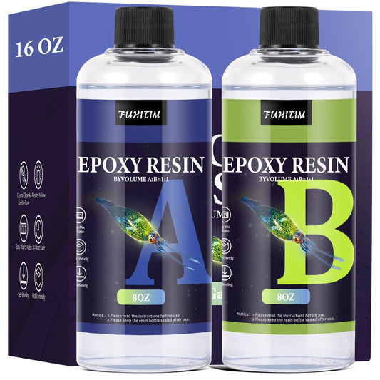 Epoxy Resin 16OZ - Crystal Clear Epoxy Resin Kit - Self-Leveling, High-Glossy, No Yellowing, No Bubbles Casting Resin Perfect for Crafts, Table Tops, DIY 1:1 Ratio