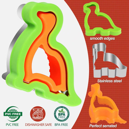 Sandwich Cutter and Sealer Set Uncrustables Maker 4 Pcs Bread Decruster Pancake Maker Heart Square Circle Dinosaur Shape DIY Cookie Cutters Gift for Kids Adult Boys Girls