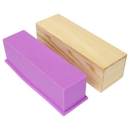 Silicone Soap Molds Kit-42 oz Wooden Silicone Rectangular Mold with Stainless Steel Wavy & Straight Scraper for Soap Cake Making (Purple)