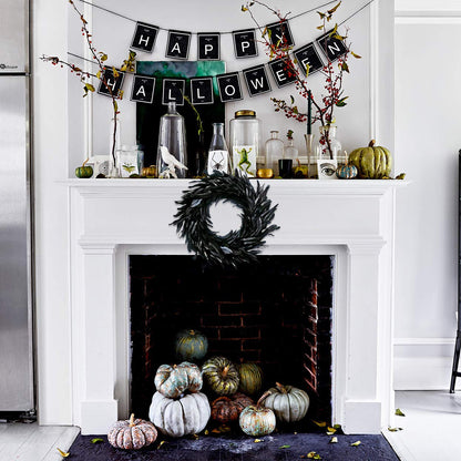 Black Feather Wreath - 14.9'' Natural Cocktail Feather Wreath, Halloween Photo Props, Front Door Decor Witch Spooky Scene Party Decorations