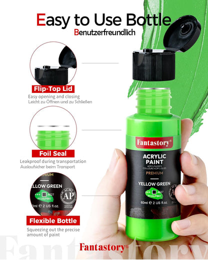 Acrylic Paint Set 24 Classic Colors(2oz /60ml) with 12 Brushes, Professional Craft Thick Paints Kits for Adults, Canvas Wood Fabric Ceramic Rock Painting Supplies [Professional Series]