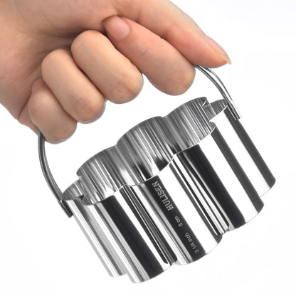 Flower Cookie Cutter Set (5 Pieces/Set), Stainless Steel Scalloped Edge Biscuit Cutter with Handle, Professional Baking Tools Set, Gift Packaging (Plum Blossom)