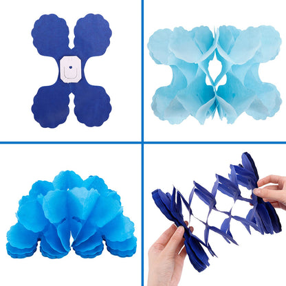 6pcs Four-Leaf Clover Garland Party Blue and White Streamers Tissue Paper Hanging Flower Garland for Frozen Party Baby Shower Decoration