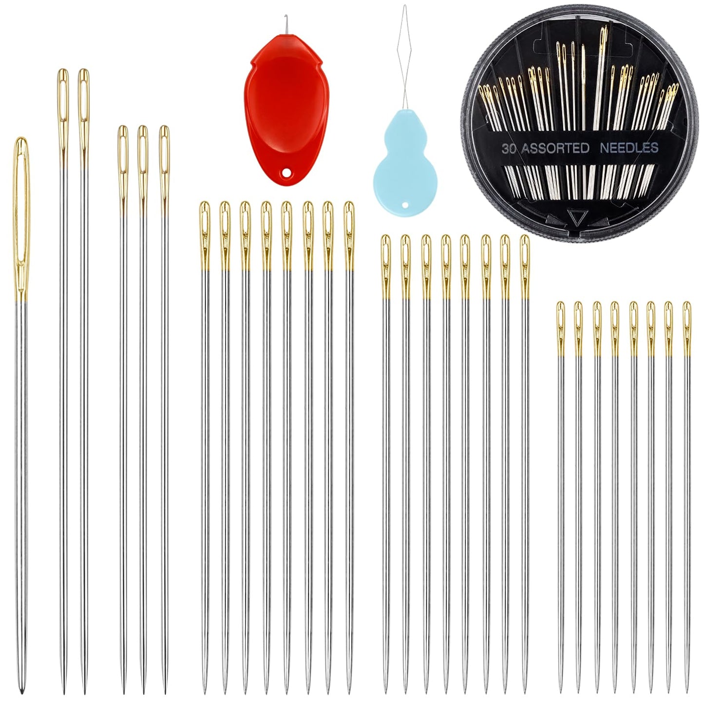 30-Count Premium Hand Sewing Needles, 6 Sizes Embroidery Needles Kit with Threaders for Hand Sewing Crafts,Large Eye Sewing Needle Kit for Art and Craft Projects