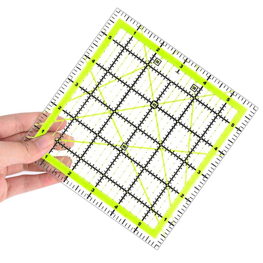 Quilting Ruler (6"X6") 1 Pack, Square Quilting Rulers Fabric Cutting Ruler Acrylic Quilters Rulers Clear Mark for Easy Precision Cutting and Crafts Quilting and Sewing