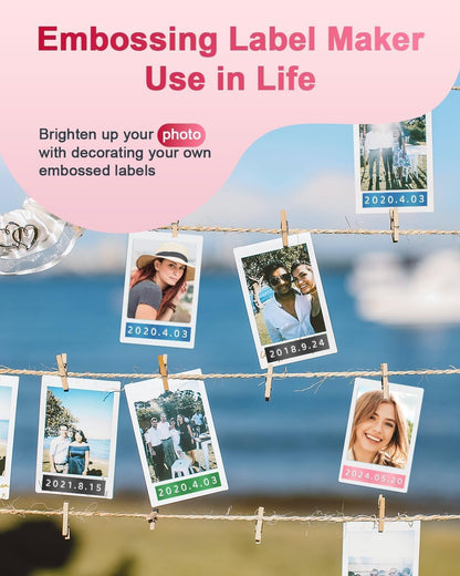 Embossing Label Maker Machine, Retro Embossed Label Maker, Old School Embosser Labeler with 6 Rolls 3D Embossing Label Waterproof for Kid DIY Home School Supplies Office Organization, Pink