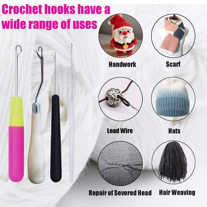 Pack of 5 Different Sizes Latch Hook Crochet Needle Hook Tools for Braid Hair, Scarf Carpet Making and Other Crafts