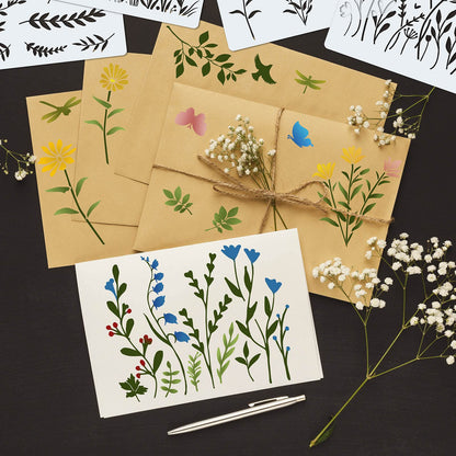 20 Pieces Wildflower Stencils for Painting Template Flower Wall Stencils Reusable Spring Templates PET DIY Drawing for Painting on Wood Wall(Rectangular Style)