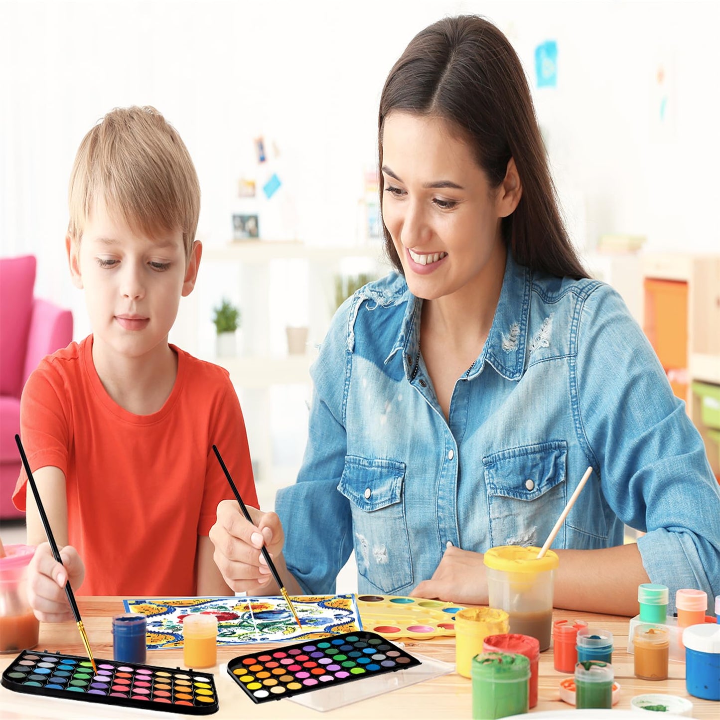 Watercolor Paint,48 Colors Washable Watercolor Paint Set With Brush, Refillable Water Brush Pen, Palette, and Water-Washable Paints for Kids, Adults and Artists.