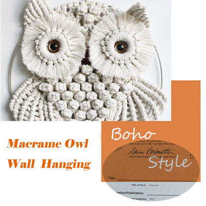 Owl Macrame Wall Hanging-Hand Woven Boho Tapestry-Macrame Wall Decor -Owl Decor for Bedroom, Living Room, Nursery (Beige-Small)