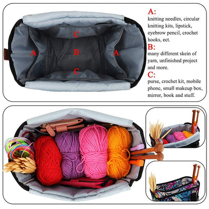 Crochet & Knitting Tote, Traveling Craft Tote Organizer for Hooks, Needles, Skein, Diamond Painting, Supplies (Forest Green)