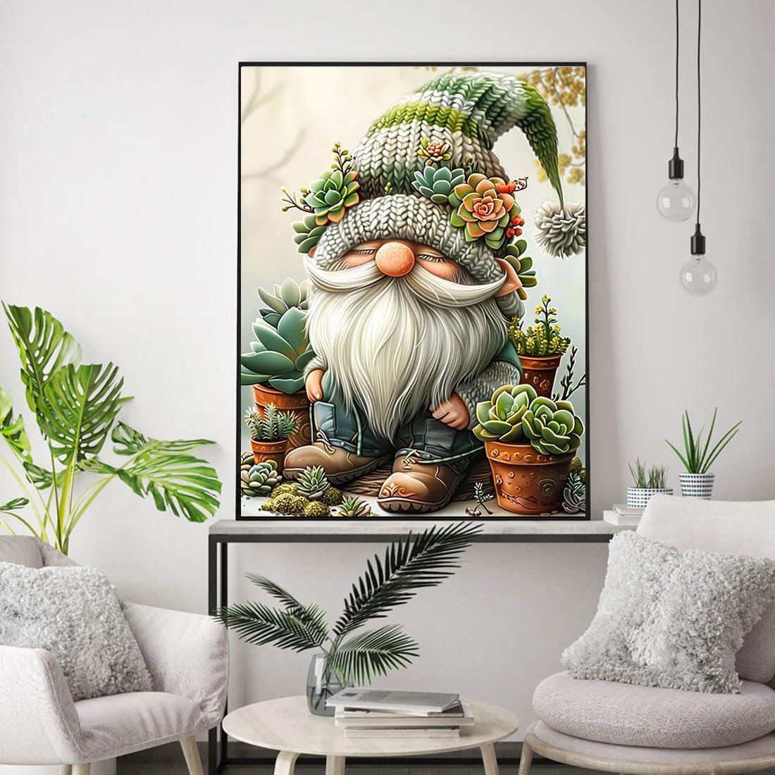 Gnome Stamped Cross Stitch Kits - Succulents Needlepoint Counted Cross Stitch Kits for Beginners Adults Patterns Dimensions Needlecrafts Embroidery Kits Arts and Crafts