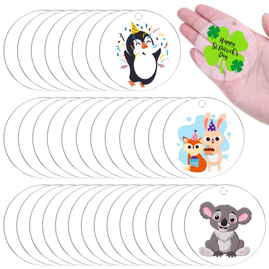 Acrylic Keychain Blanks for Vinyl, Ornament Acrylic Blanks Keychain Bulk Clear Acrylic Round with Hole for Engraving DIY Projects, Art Crafts (2.5 Inch, 30 Pcs)
