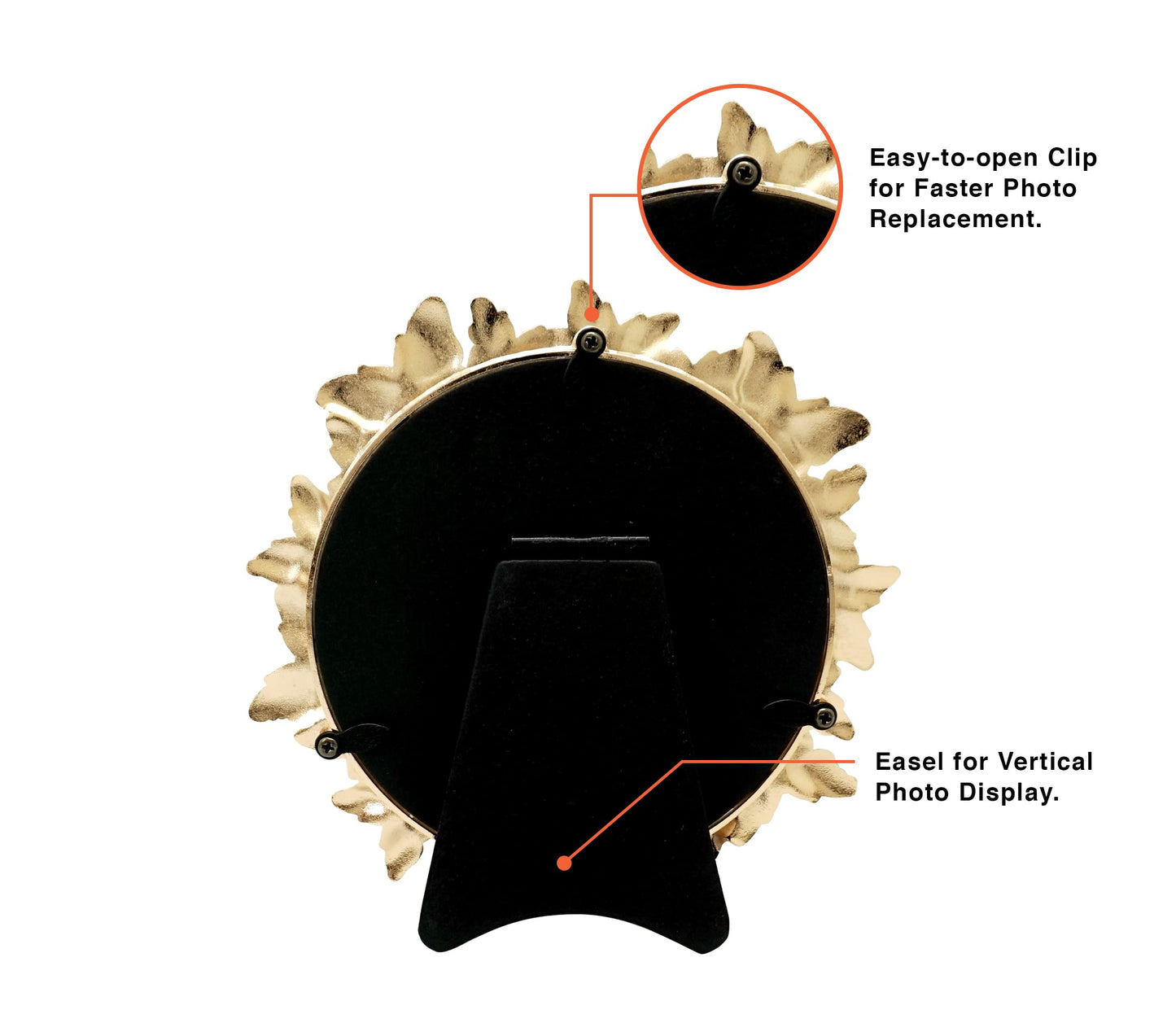 Round Butterfly Picture Frame with Gold With White Painted Frame 4”x4” Personalized Photo Frame Round Shape, for Vertical Display on Tabletop, Home Decor, Wedding or any Milestone Photos