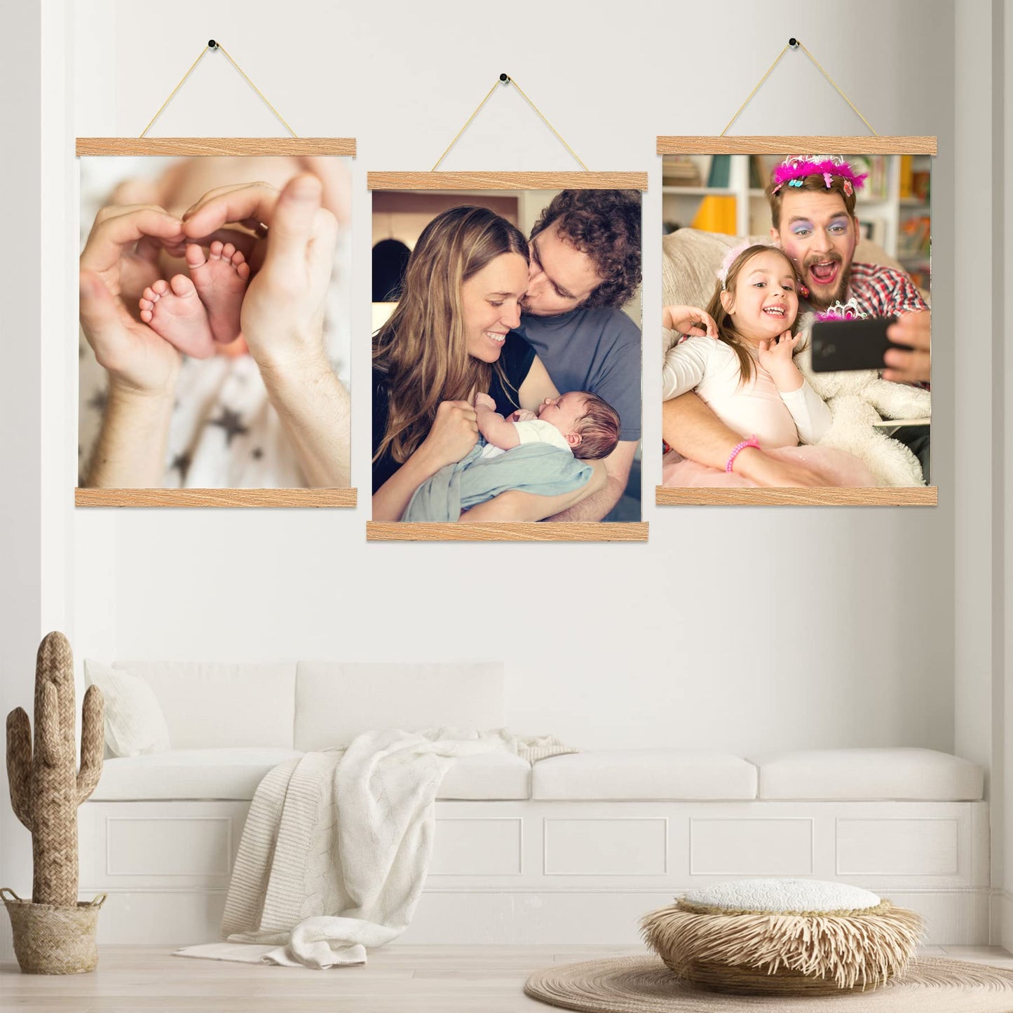 Magnetic Poster Hanger Frame In Pine Color 3 pack, 16x24 16x20 16x16 Wooden Hanging Kit for Walls Map Canvas Artwork, 16 inchx3pcs