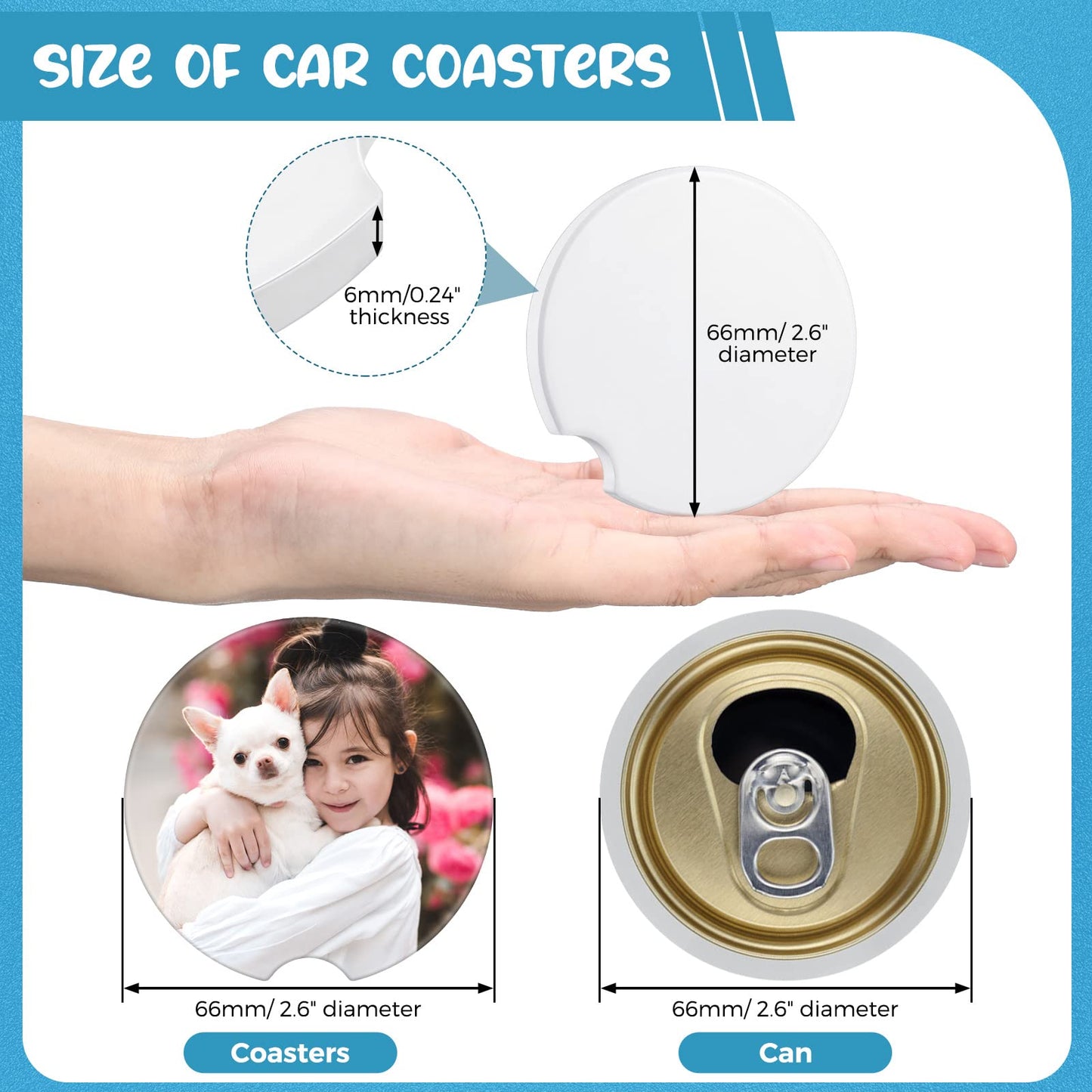 Ceramic Car Sublimation Blanks Cupholders Sandstone for Car Cup with Finger Notch for Easy Removal Ceramic Auto Cupholder Keep Vehicle from Cold Drink Sweat Stain Spill(24 Pieces)
