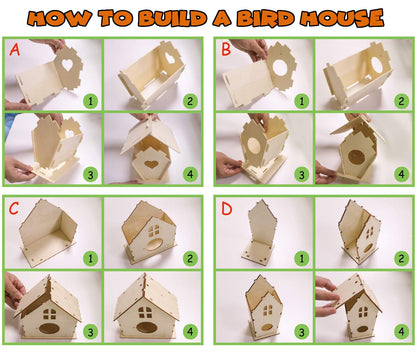 4 Pack Bird House Crafts for Kids Ages 5-8 8-12, Buildable DIY Birdhouse Kit for Children to Build, 3+ Summer Arts and Craft Projects with Paint, Boy Girl Gift Christmas