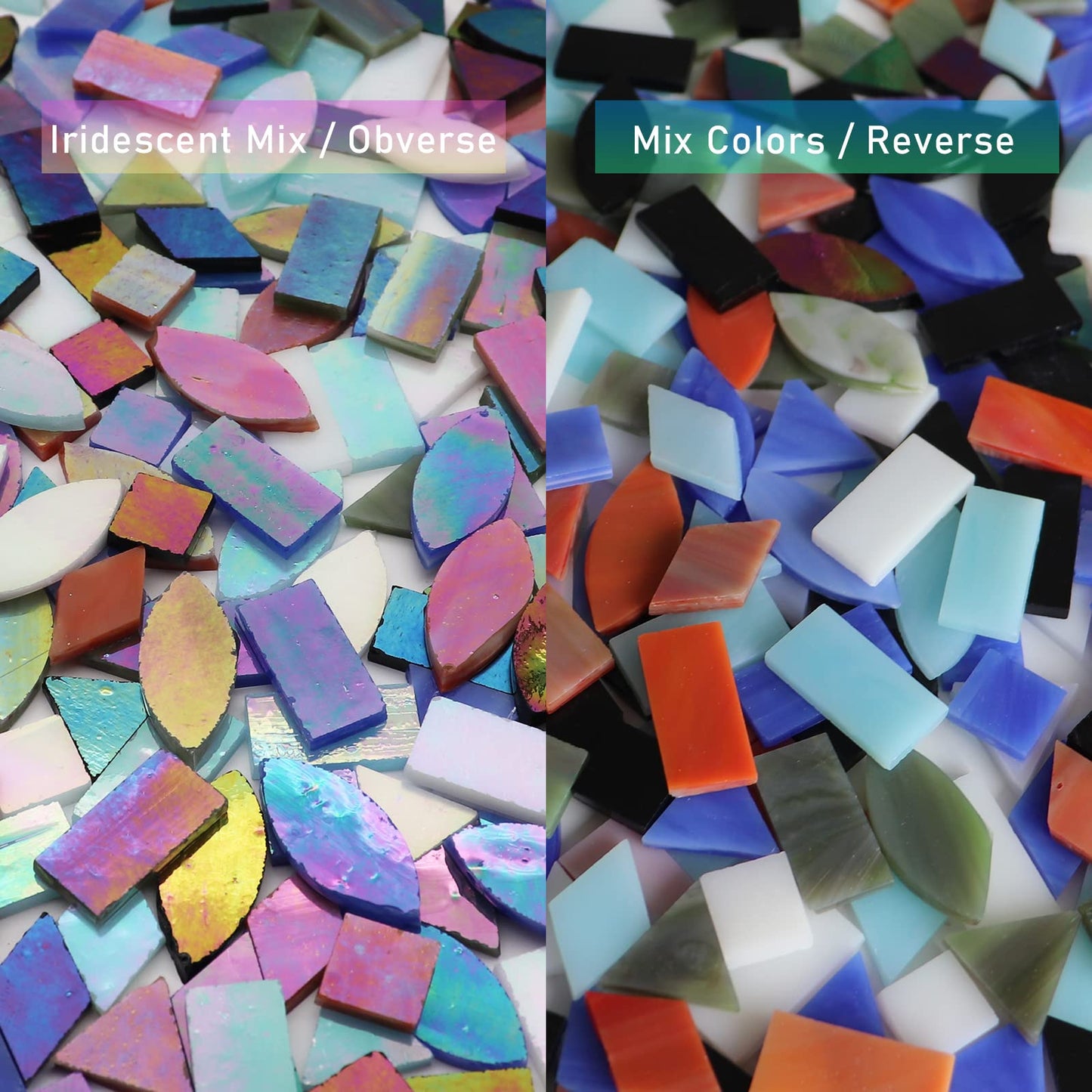 Iridescent Glass Mosaic Tiles for Crafts, 240 Pieces 5 Shapes Mixed Stained Glass Sheets, Mosaic Kits for Adults (Iridescent Mix)