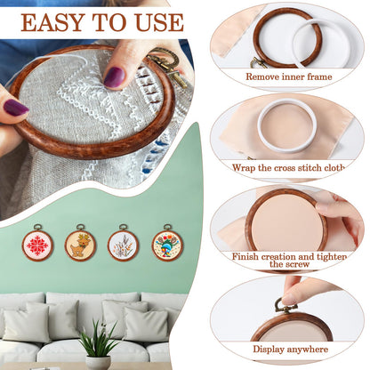 15 Pcs 3 Inch Spring Round Embroidery Hoops Frame Circle Rubber Hoops Ring Display Cross Stitch Ornament Imitated Wood Frame Kits for Mothers's Day Craft Sewing DIY Hanging Gifts