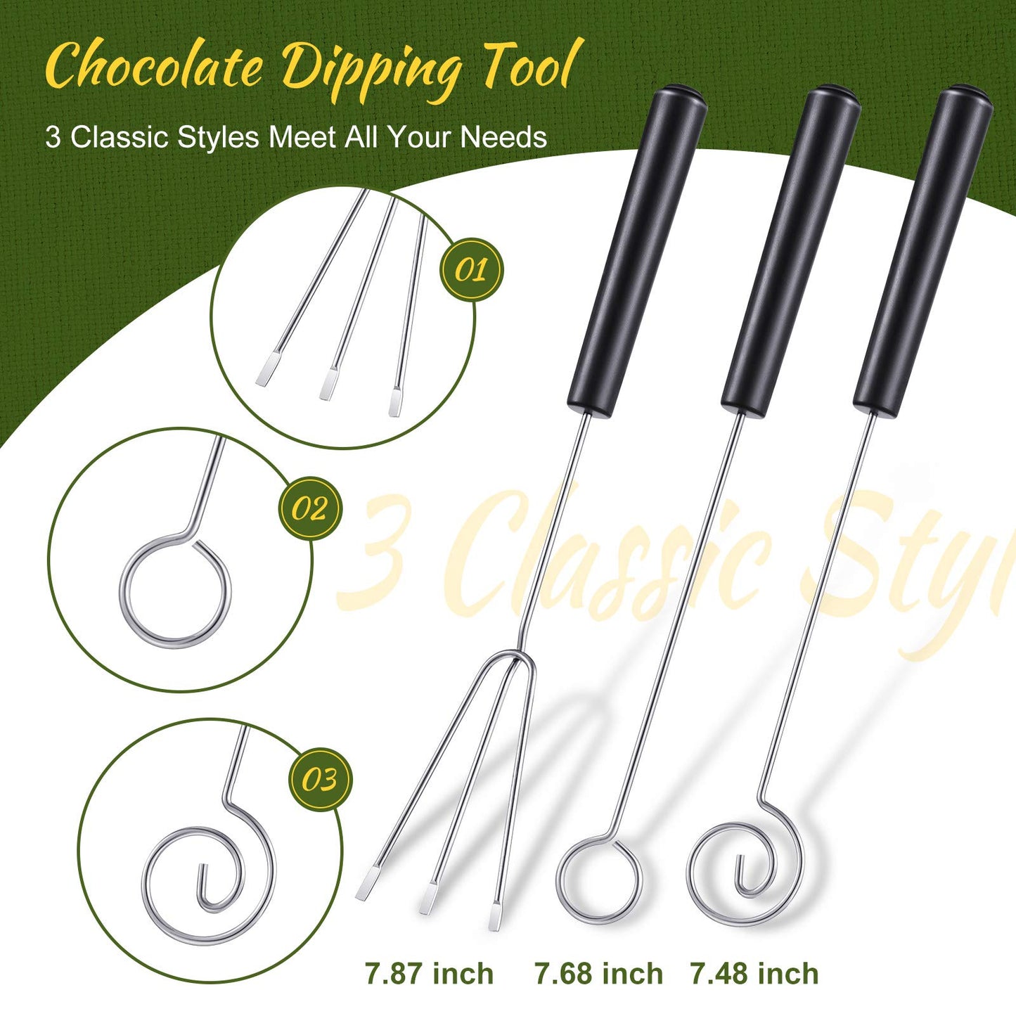 3 Pieces Candy Dipping Tools Chocolate Dipping Fork Spoons Set 2 Pieces Culinary Decorating Spoons Chef Art Pencil for Decorative Plates Stainless Steel(Classic Style)