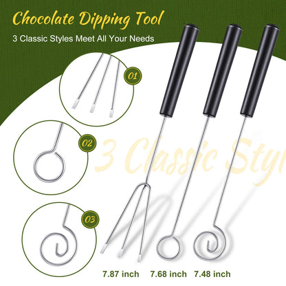 3 Pieces Candy Dipping Tools Chocolate Dipping Fork Spoons Set 2 Pieces Culinary Decorating Spoons Chef Art Pencil for Decorative Plates Stainless Steel(Classic Style)