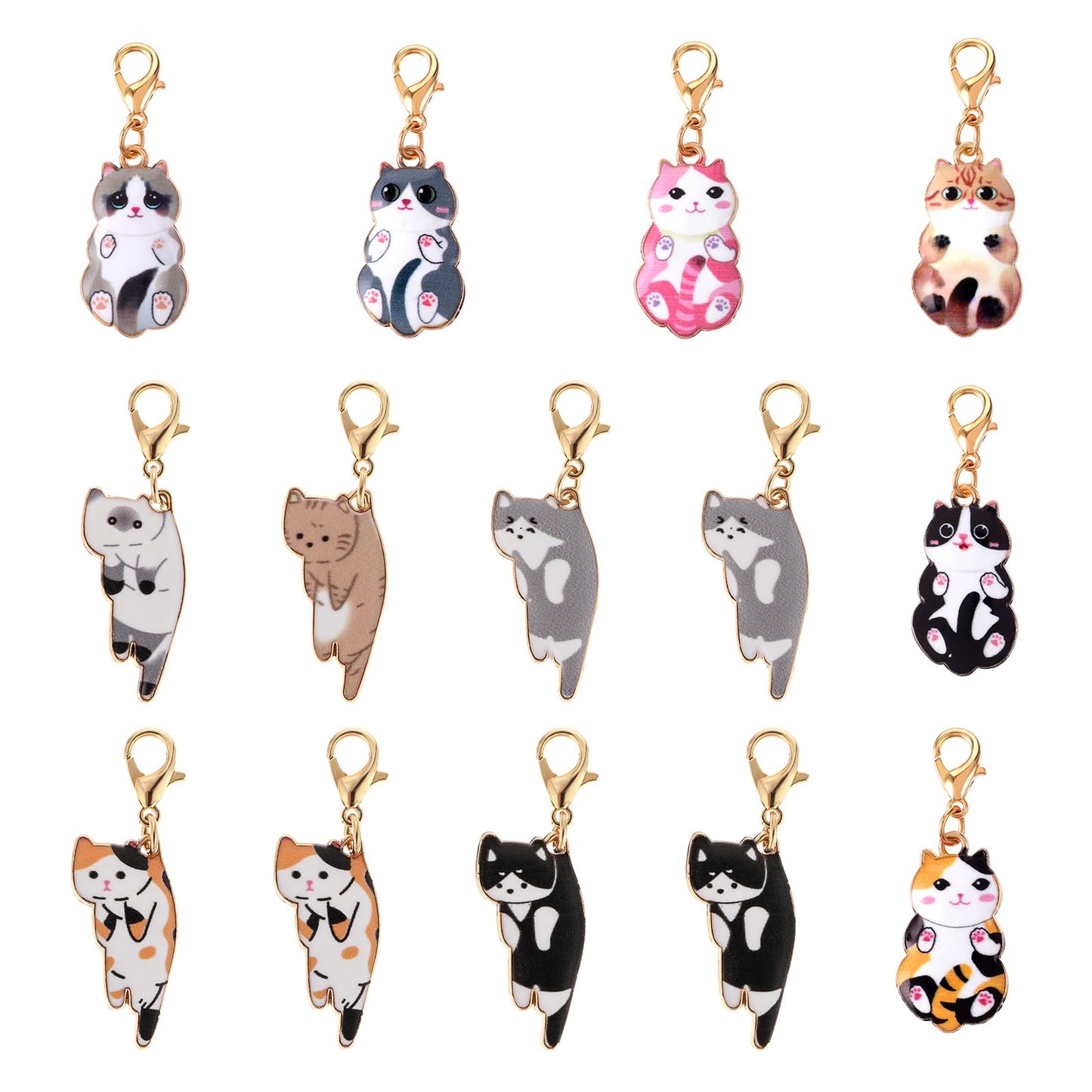 14 Pcs Cat Stitch Marker Lovely Keychain with Lobster Claw Clasp Animal Leverback Knitting Charm Large Crochet Locking Marker Alloy Weaving Sewing Accessories for Needlework Adult DIY Craft Handmade
