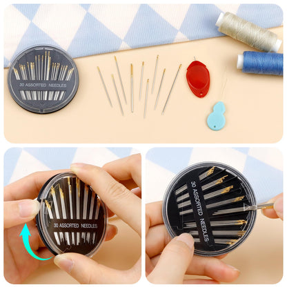 30-Count Premium Hand Sewing Needles, 6 Sizes Embroidery Needles Kit with Threaders for Hand Sewing Crafts,Large Eye Sewing Needle Kit for Art and Craft Projects